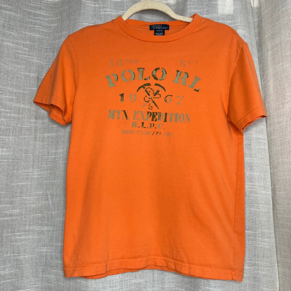 90s Vintage Polo Ralph Lauren Mountain Expedition Shirt Orange Boys Medium 10/12